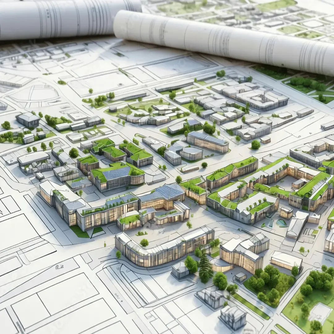 Aerial site plan showing a proposed residential development layout